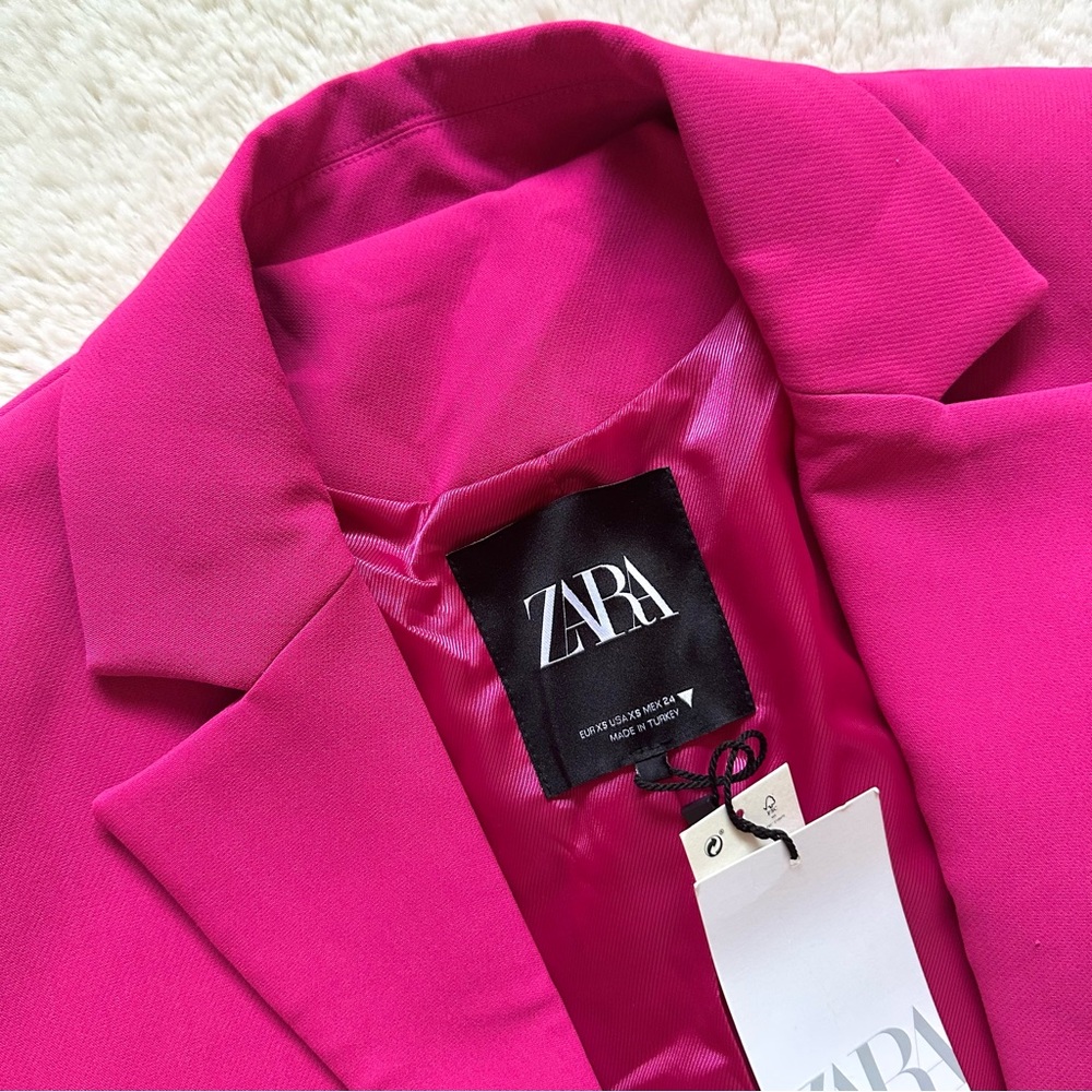 ZARA Cropped Blazer in Bright Fuchsia - Picture 2 of 10